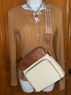 Roulens Two-Tone Crossbody Bag/ Purse  in Cream and Brown